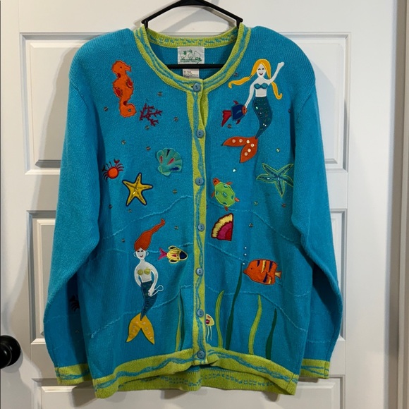 The Quacker Factory Sweaters - Vintage Quacker Factory Mermaid Ocean Fish Clam Beaded Long Sleeve Sweater large